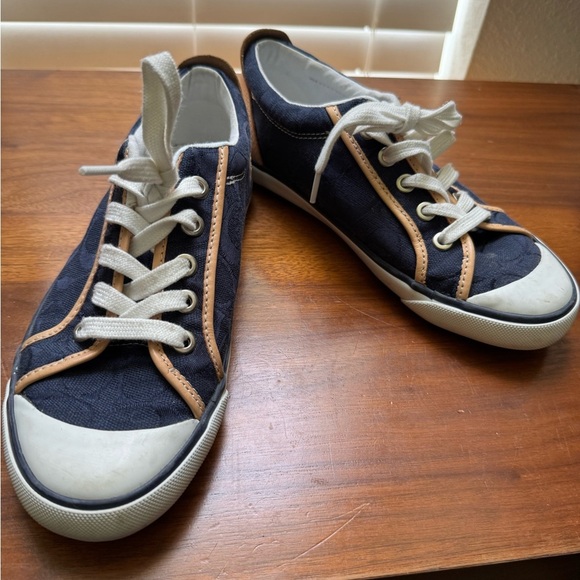 Coach Navy and Tan Sneakers women’s sized 6 - Picture 2 of 9
